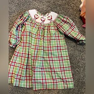 Shrimp and grits smocked Santa dress plaid long sleeve green 4t Christmas